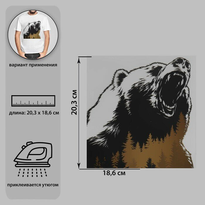 Термотрансфер Дикий медведь, 18,6 х 20,3 см/по 1 шт