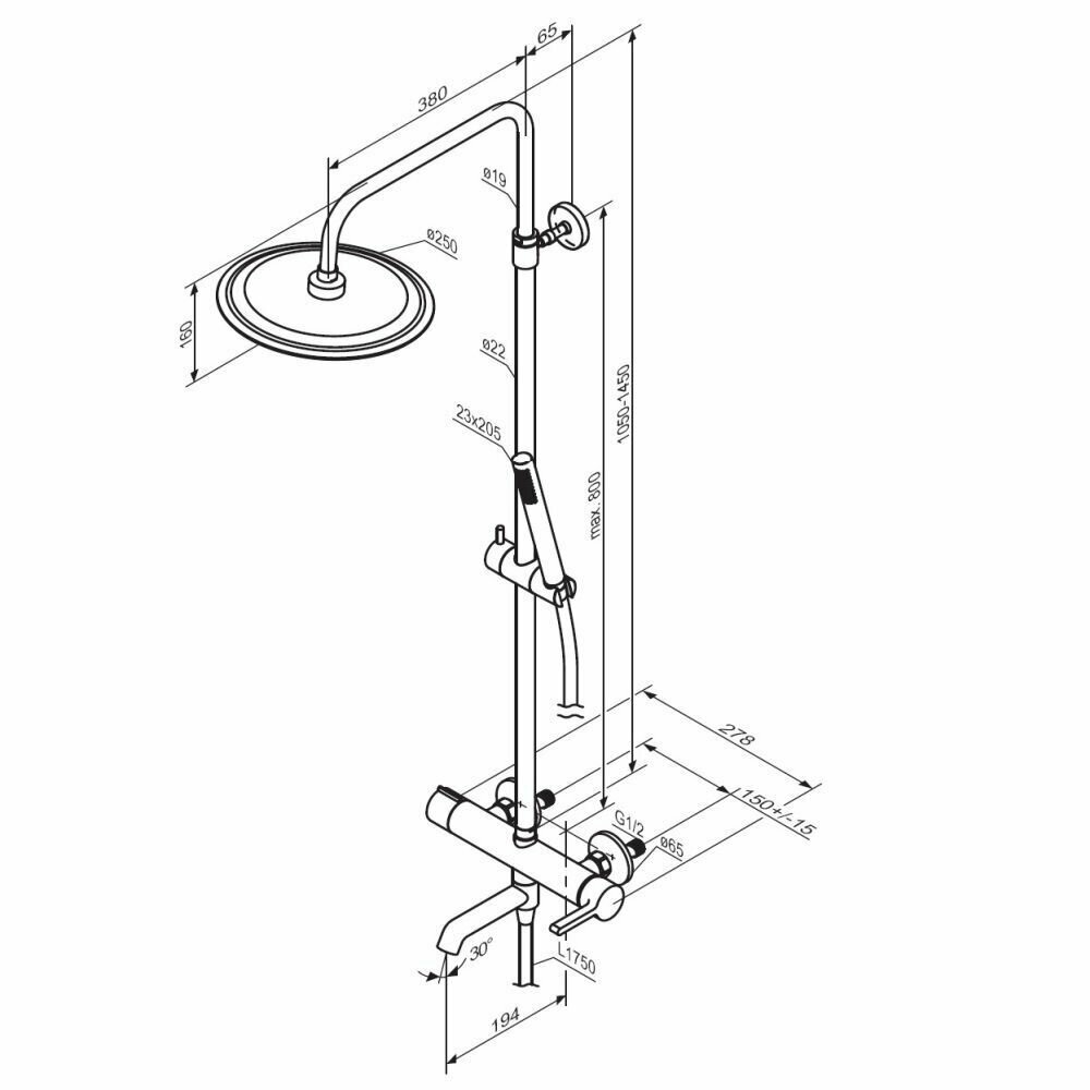 Душевая система с тропическим душем Damixa Scandinavian Pure 936740300 черный, смеситель, складной излив, душевой комплект, штанга, PVD-покрытие - фотография № 7