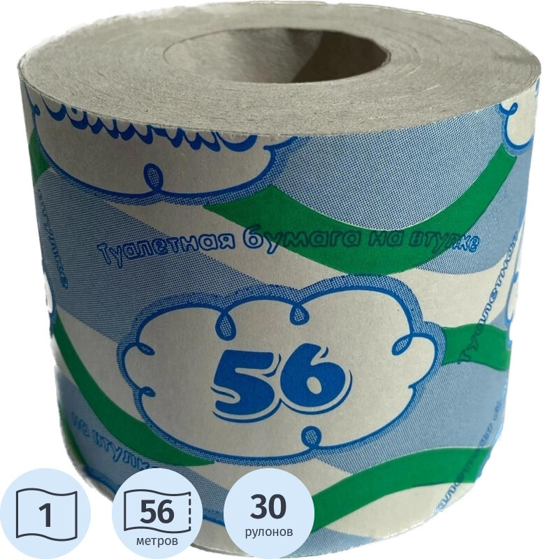 Бумага туалетная Бумажное облачко на втулке 1сл 56м 30рул/уп