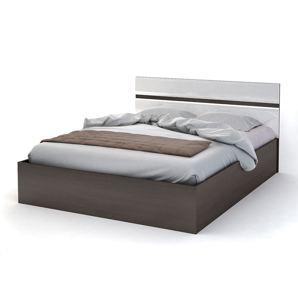 Кровать двуспальная Вегас с изголовьем 160х200 см Белый глянец/Венге