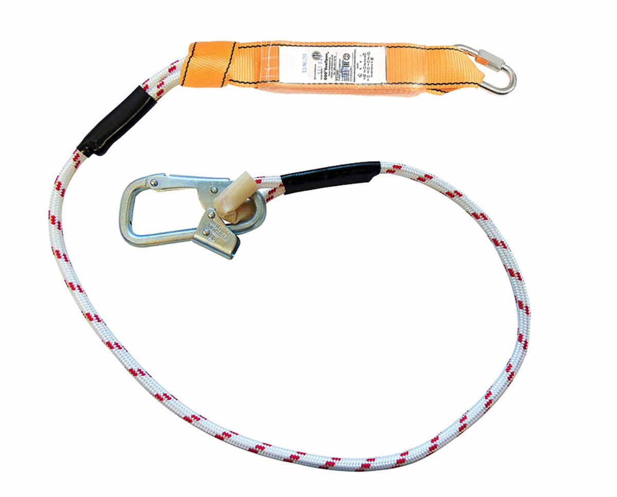 Строп-верёвка с амортизатором 2 карабина (винтовой класс Q, монтажный малый класс Т), длина 1.8 метра