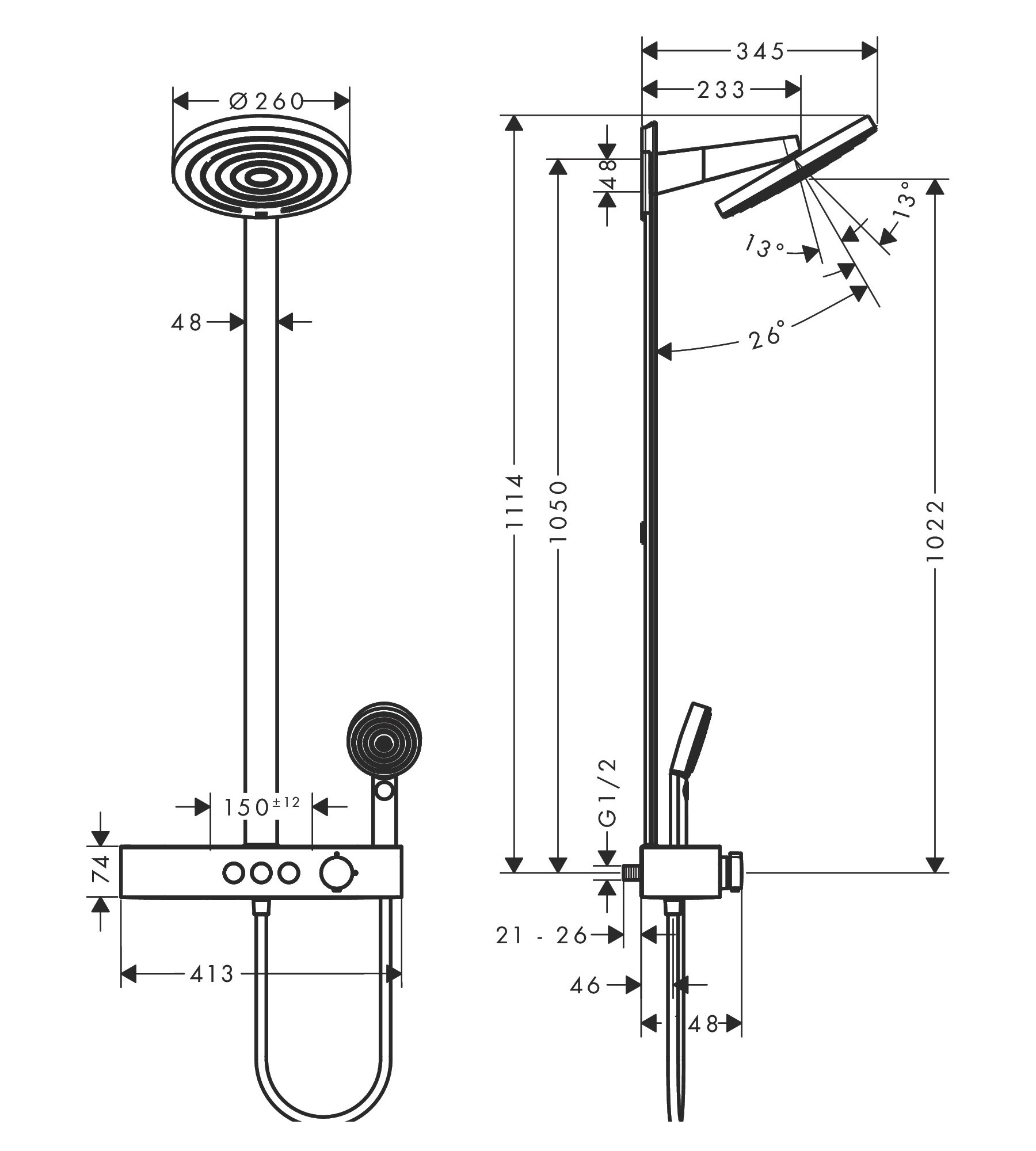 Душевая стойка Hansgrohe Pulsify S Showerpipe 260 2jet, ShowerTablet Select 400, матовый чёрный 24240670 - фотография № 5