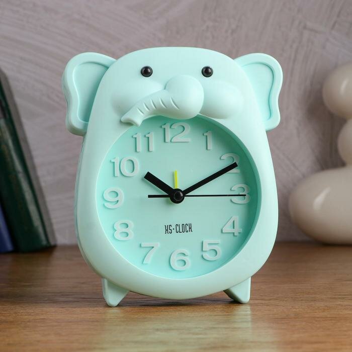 фото Часы - будильник "Слонёнок", с подвесом, дискретный ход, 14.5 х 5 х 16.5 см, d-10.5 см, АА