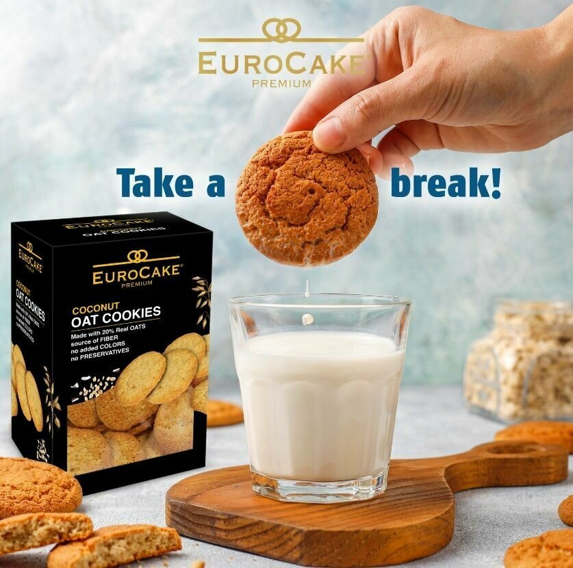 Овсяное печенье EuroCake Premium "Coconut" с кокосовой стружкой нетто 175г,ОАЭ - фотография № 3