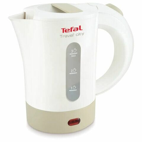 Чайник TEFAL Travel-o-city KO120130, 0,5 л, 650Вт, закрытый нагревательный элемент, пластик, белый, 7211001544