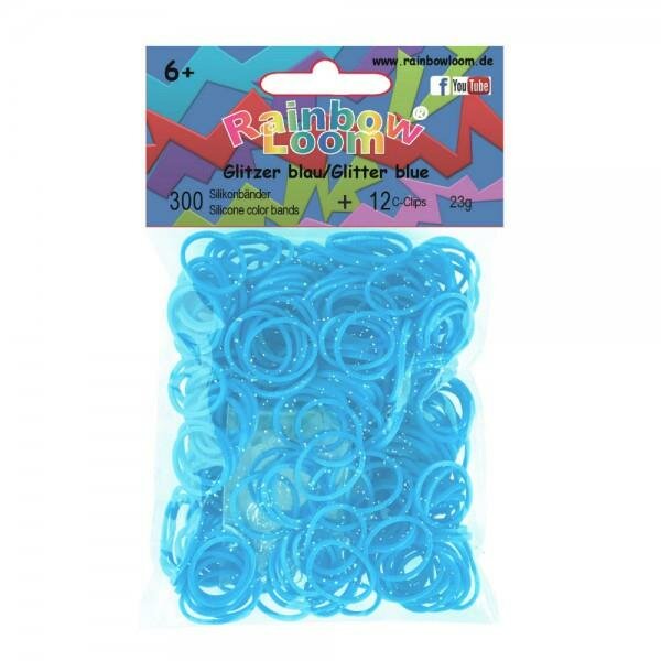 Резинки для плетения браслетов Rainbow Loom Силикон, Блестящий Голубой, Glitter Blue (B0365)