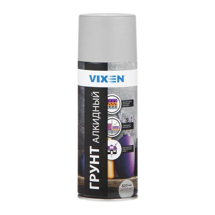 Vixen Грунт универсальный алкидный VIXEN серый аэрозоль 520 мл