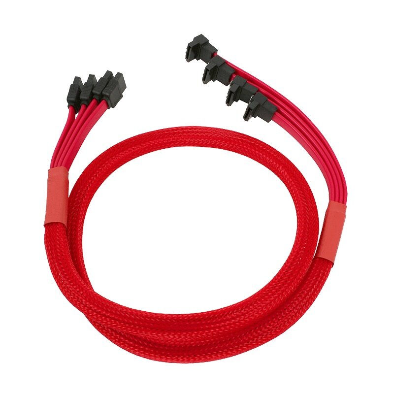 фото Кабель SATA Nanoxia SATA3 6Gb/s 4шт, 73-77-81-85см, угловой разъем, красный NXS6GRE