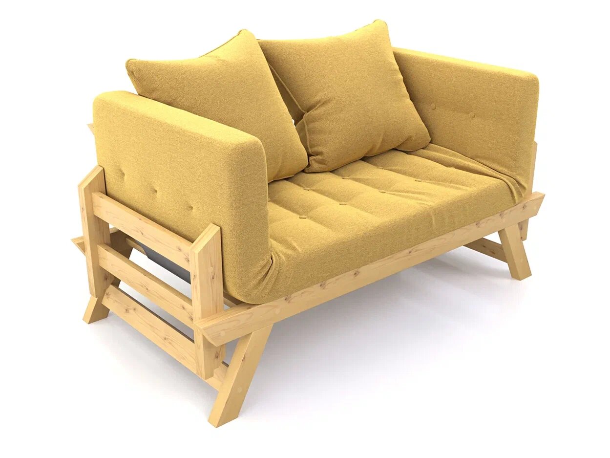 Садовый диван кушетка Soft Element Осварк Textile Yellow, массив дерева, рогожка, на дачу, в офис, для салона красоты - фотография № 3