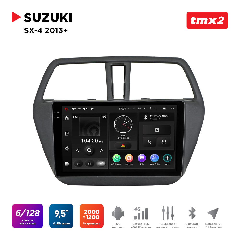 Автомагнитола Suzuki SX4 13+ (MAXIMUM Incar TMX2-0702-6) Android 10/2000*1200, BT, wi-fi, 4G LTE, DSP, 6-128Gb, 9.5"