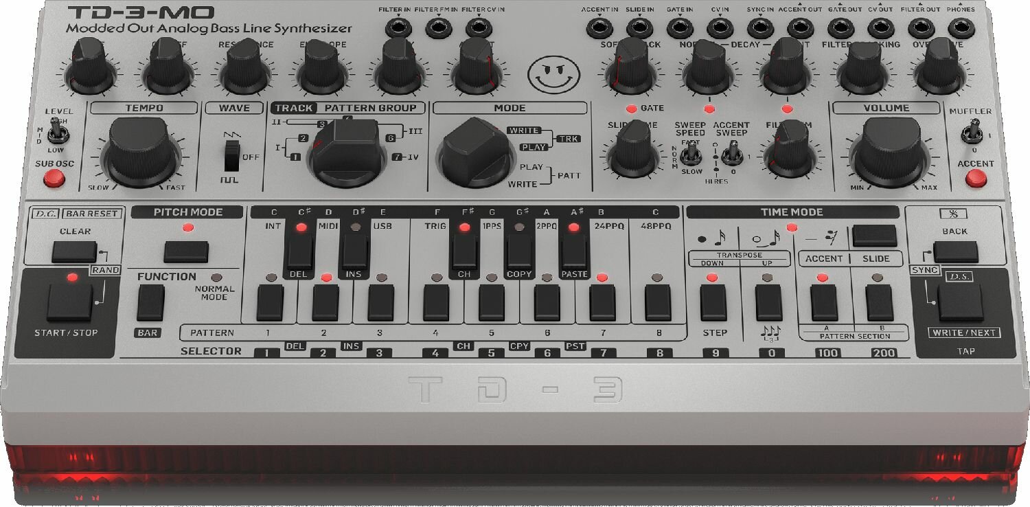 BEHRINGER TD-3-MO-SR Аналоговый басовый синтезатор с 16-ступенчатым секвенсором и фильтрами VCO VCF