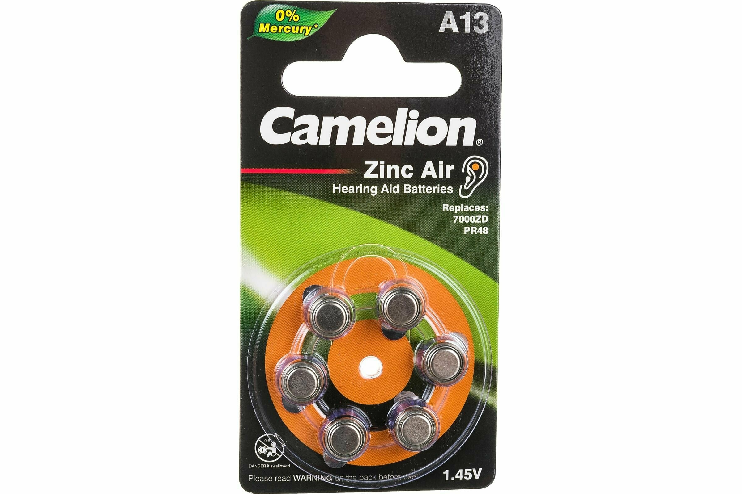 Camelion ZA13 BL-6 Mercury Free (A13-BP6(0%Hg), батарейка для слуховых аппаратов, 1.4 V,280mAh) 6 шт.