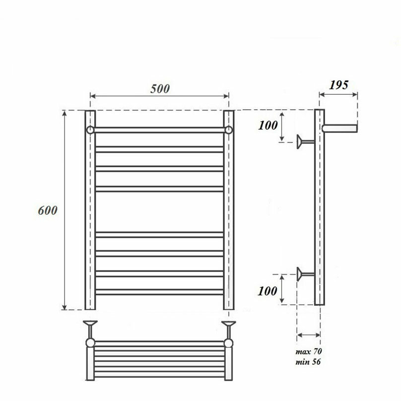 Полотенцесушитель электрический Point Аврора PN10156SPE П7 500x600 с полкой левый/правый, хром - фотография № 2