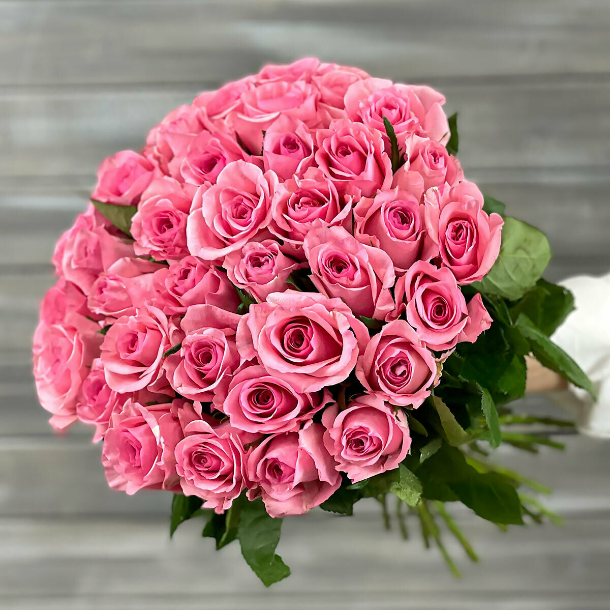 Букет из 35 розовых роз с лентой 40 см Д