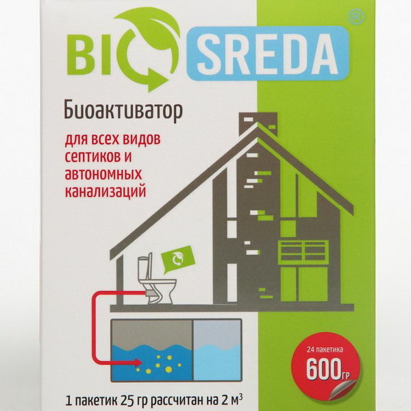 Биоактиватор "BIOSREDA" для всех видов септиков и автономных канализаций, 600 гр 24 дозы - фотография № 2