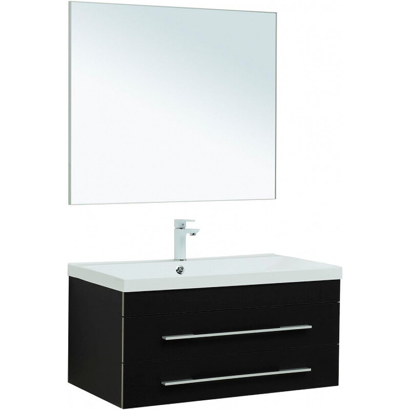 Комплект мебели для ванной Aquanet Верона 90 287640 подвесной Черный матовый - фотография № 1