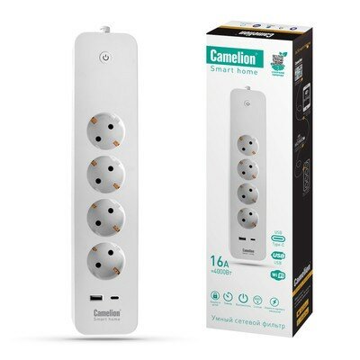 Camelion Smart Home SZD/SH/4х1,5/WIFI (Сетевой фильтр 4гн.1,5м.,16A 4000В, USB+Type-С, WiFi+Счетчик) - фотография № 3