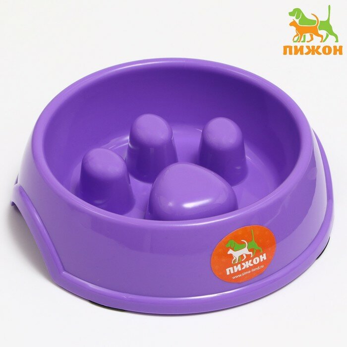 фото Миска для медленного кормления "Лапа", 18,5 х 17,5 х 5 см, фиолетовая
