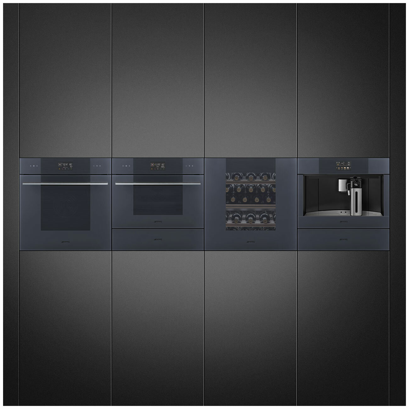 Встраиваемый шкаф для подогревания посуды Smeg CPRT115G стекло Neptune grey открывание PUSH