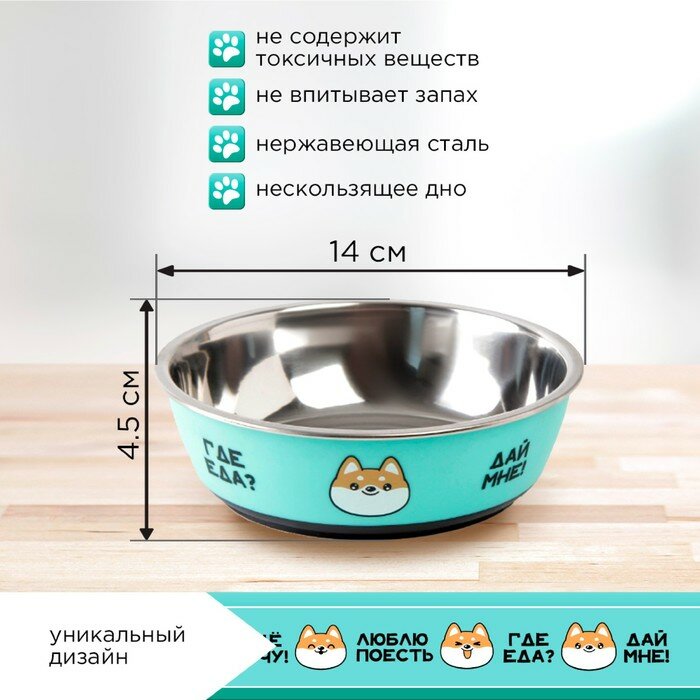 Миска металлическая для собаки «Ещё хочу», 450 мл, 14х4.5 см - фотография № 2