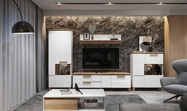 Комплект мебели для гостиной Brio, витрина, ТВ-тумба, белый, Сербия - фотография № 1