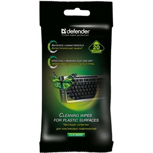 Салфетка влажная Defender CLN 30200 для пластиковых поверхностей, в мягкой упаковке 20шт, 4 набора