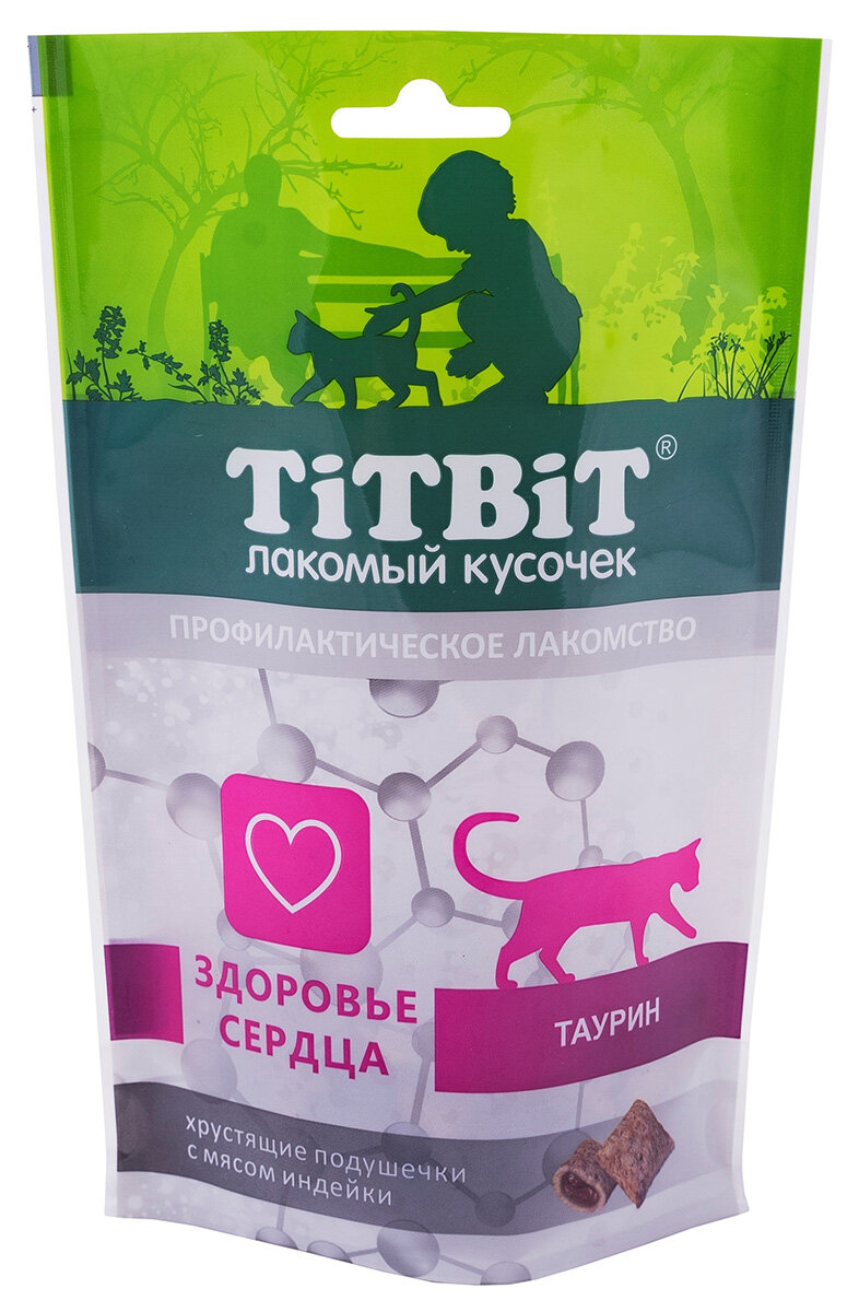 Лакомство TIT BIT для кошек хрустящие подушечки с мясом индейки для здоровья сердца (60 гр х 2 шт)