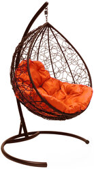 Подвесное кресло M-group капля с ротангом коричневое оранжевая подушка
