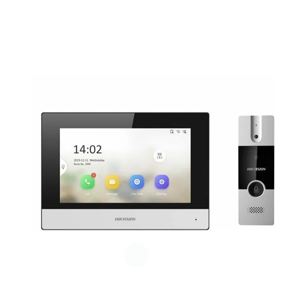Видеодомофон HikVision 7 гибридный IP Wi-Fi Сенсорный 7" цветной TFT LCD экран с разрешением 1024*600 встроенные микрофон и динамик слот для