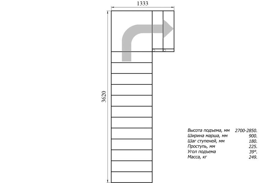 Модульная лестница Статус 180 (h 2700-2850, Серый, Сосна, Крашеная) - фотография № 3