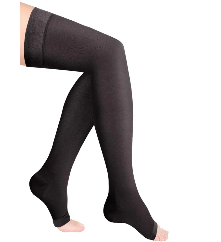 Чулки компрессионные с открытым носком, с резинкой на силиконовой основе, 2класс Норм. ID-310 Luomma, размер L, Черный