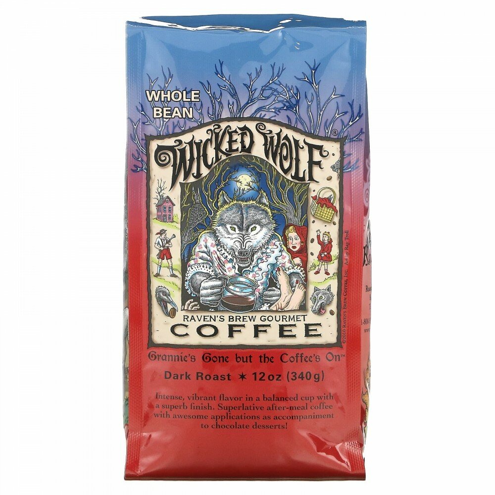 Raven&#x27;s Brew Coffee, Wicked Wolf Coffee, цельные зерна, темная обжарка, 340 г (12 унций) - фотография № 1