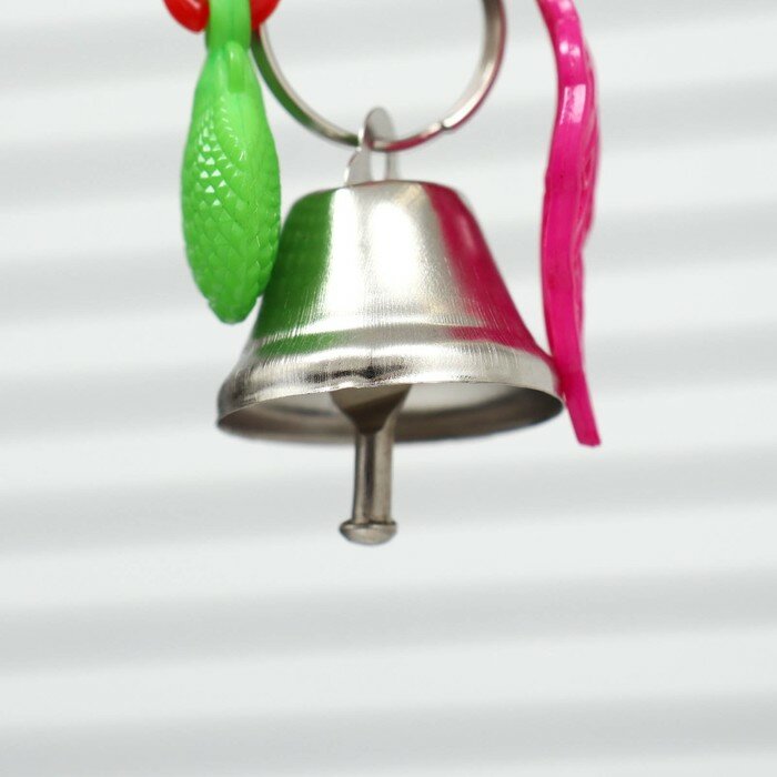 Игрушка для птиц "Витые кольца" с металлическим колокольчиком, 16 см, микс цветов - фотография № 3