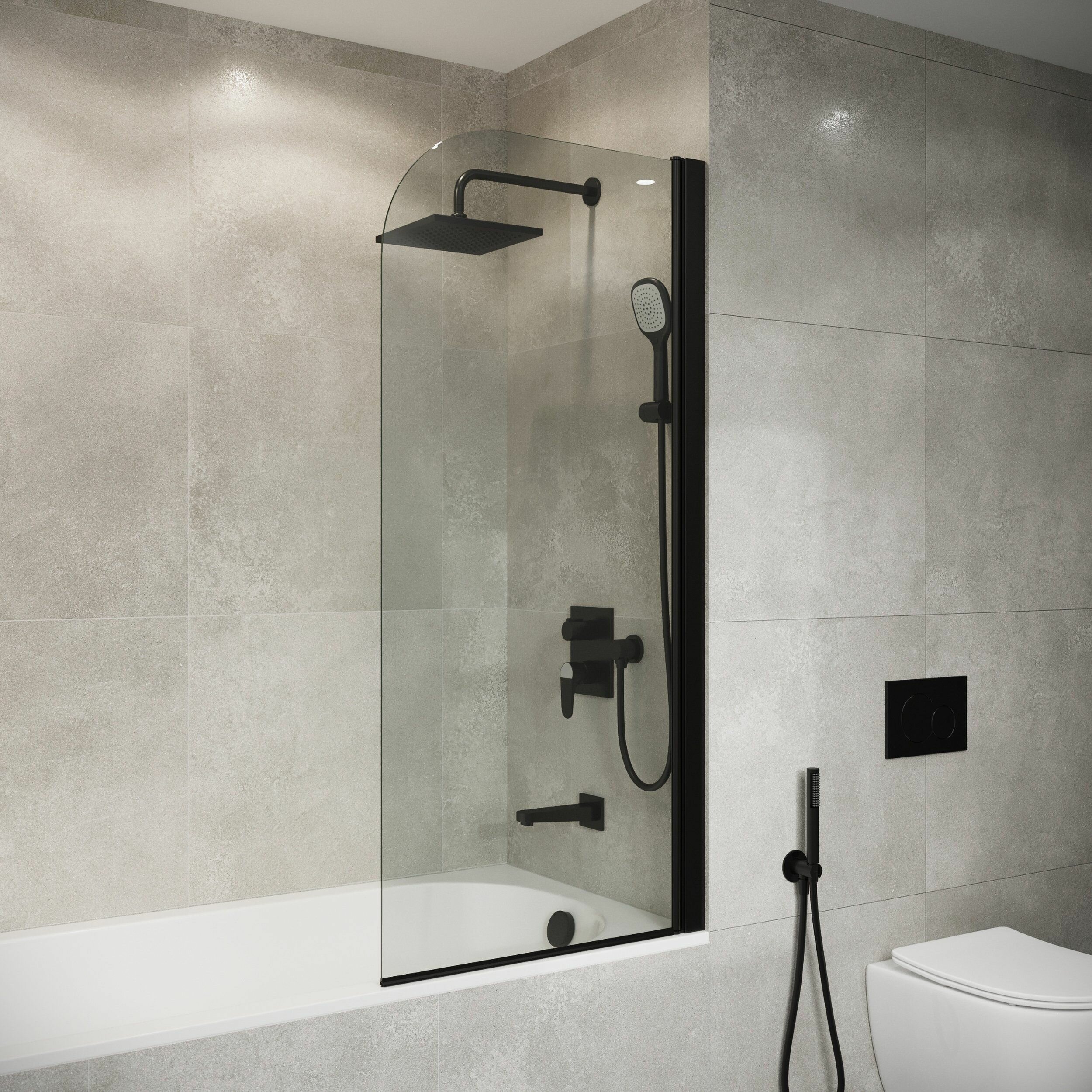 Шторка для ванны прозрачная Keramastar Supra Night KR065022 (150х70) профиль черный, стекло 6мм - фотография № 1