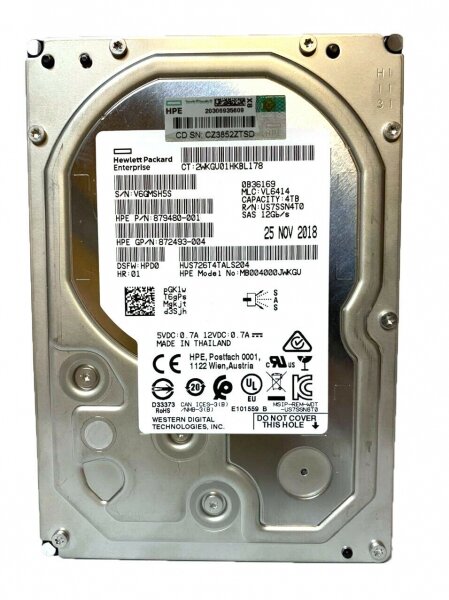 Для серверов HP Жесткий диск HP 872493-004 4Tb 7200 SAS 3,5" HDD