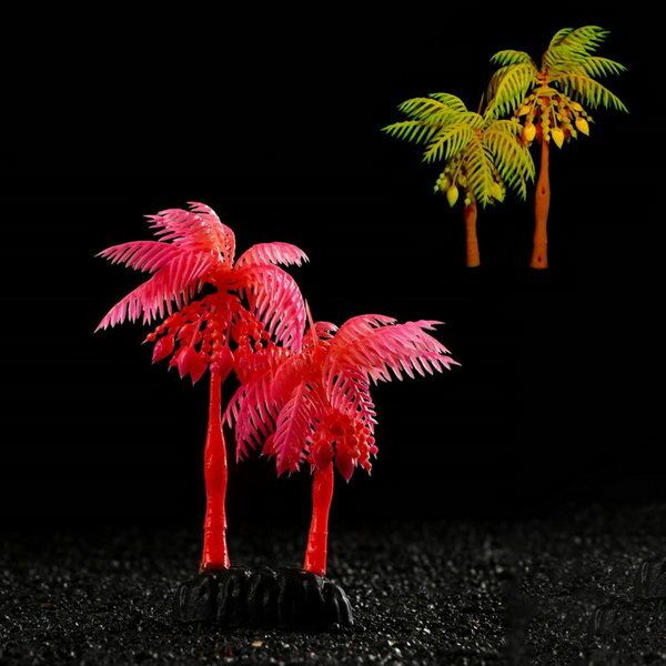 Растение искусственное аквариумное "Пальма", светящееся, 14 см, красное - фотография № 1