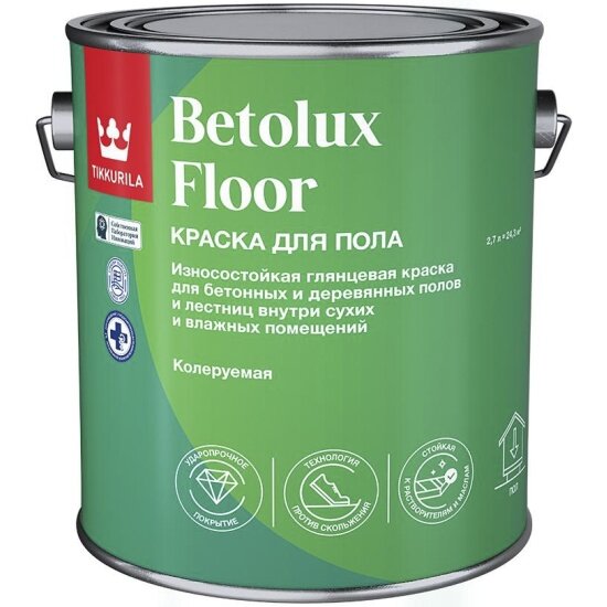 Краска для пола Tikkurila Betolux Floor (Бетолюкс Флор) , уретано-алкидная, база А, белая, 2,7 л