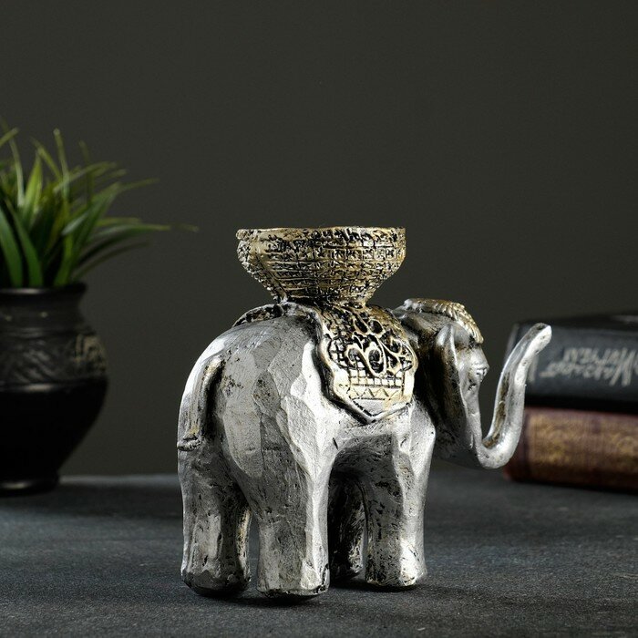 Хорошие сувениры Подсвечник "Слон" серебро 13х19см - фотография № 6