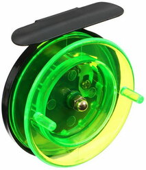 Катушка инерционная, металл пластик, диаметр 6.5 см, цвет черный-зеленый, 701