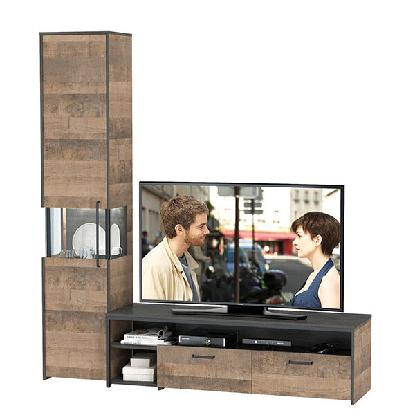 фото Трувор 13.70 Тумба под ТВ + 13.205 Шкаф-пенал с витриной, цвет дуб гранж песочный/интра