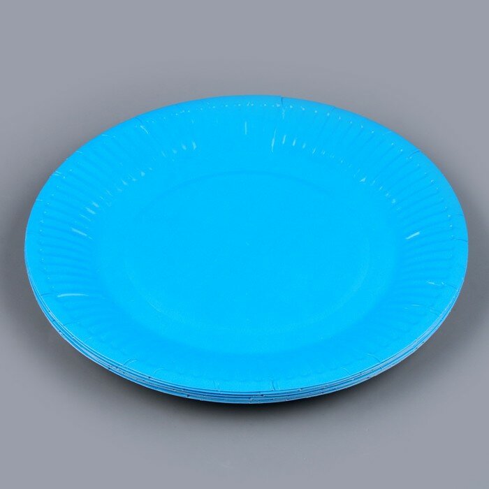 Тарелка бумажная однотонная, голубой цвет 18 см, набор 10 штук - фотография № 3