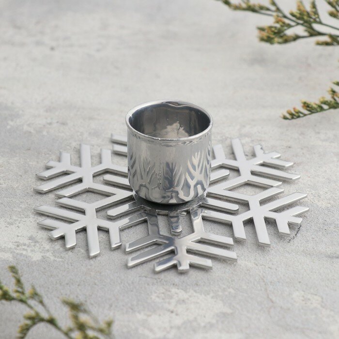 Подсвечник "Снежинка" металл на одну свечу, 8,5х2,7 см, хром - фотография № 2