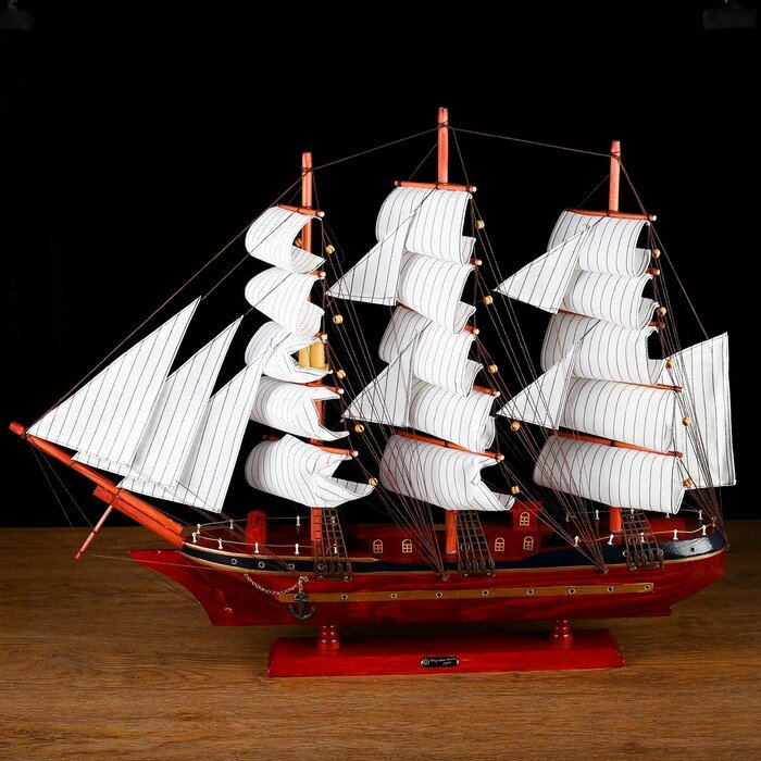 Корабль сувенирный большой «Гайрет», борта красное дерево, паруса белые, 82×13×62 см - фотография № 1