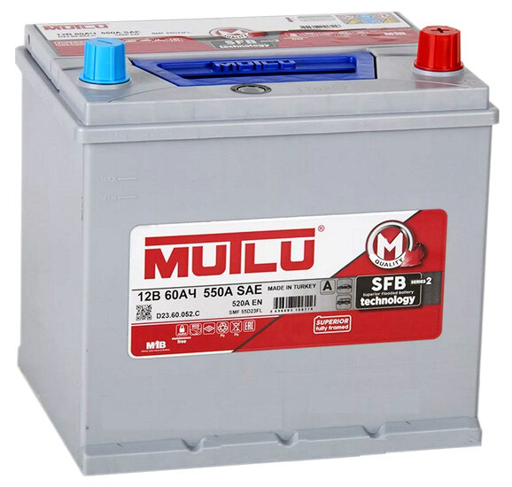 Аккумулятор автомобильный MUTLU SFB M2 6СТ-60 обр. (55D23FL) 232x173x225