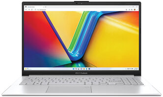 Ноутбук ASUS VivoBook Go 15 E1504GA-BQ527, 15.6" FullHD (1920x1080) IPS/Intel N100 0.8 ГГц, 4 ядра/8 ГБ DDR4 3200 МГц/256 ГБ eMMC/Intel UHD Graphics/Без операционной системы, серебристый (90NB0ZT1-M00VB0)