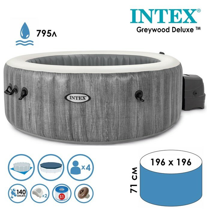 INTEX SPA бассейн GREYWOODDELUXE, 196 х 71 см, 220-240V, от 6 лет, 28440 INTEX