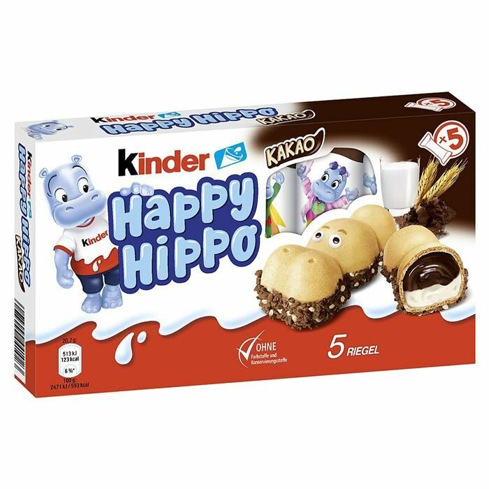 Шоколадно-молочное печенье Kinder Happy Hippo Cacao со вкусом какао (Германия), 104 г (10 шт) - фотография № 3