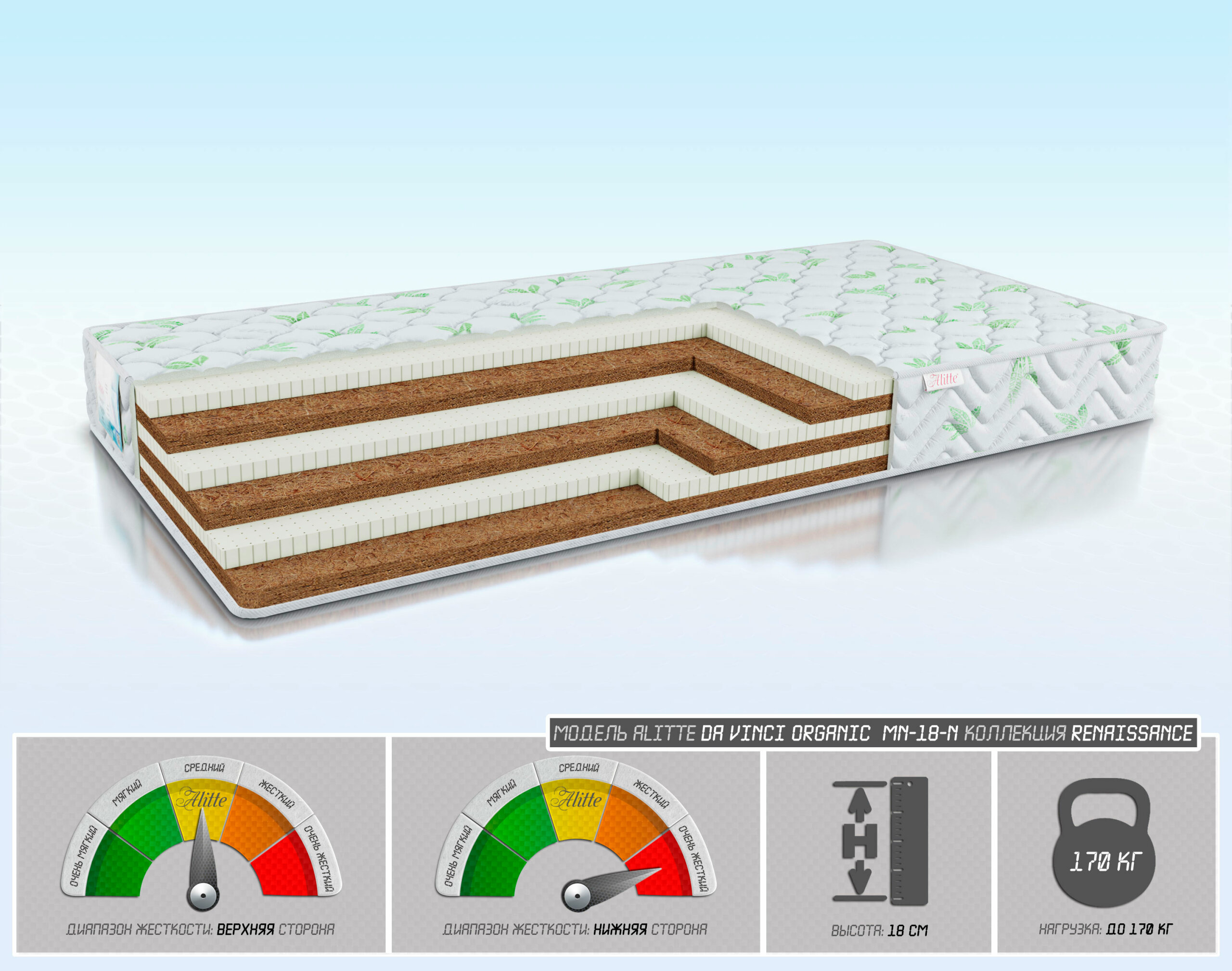 Матрас Alitte Da Vinci organic MH-18-N 90х190