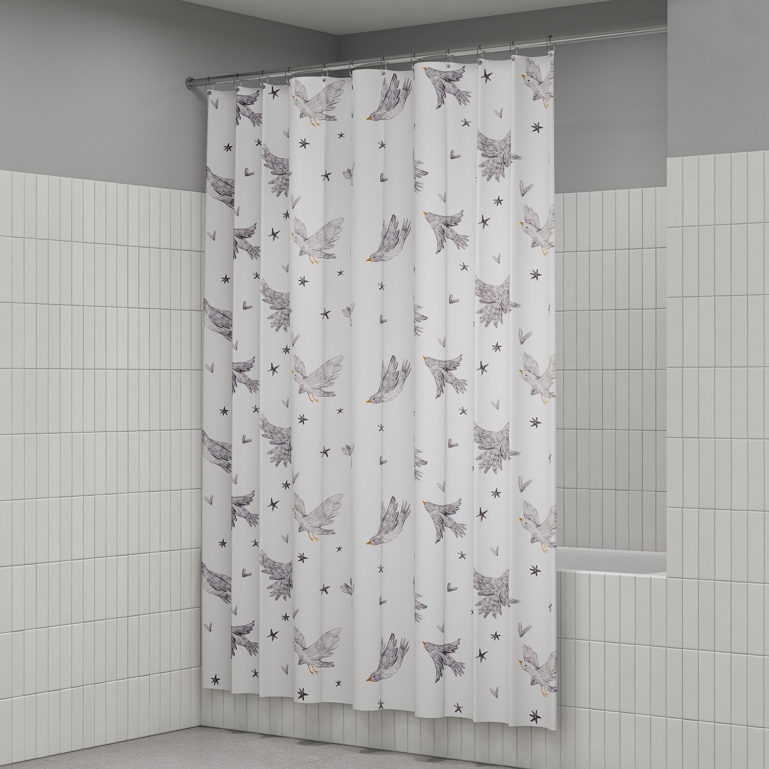 Фото товара на маркетплейсе yandex Штора для ванной IDDIS Base BP04P18i11 180x200 см тканевая водонепроницаемая с кольцами белая