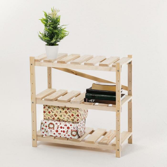 фото Стеллаж деревянный усиленный, 3 полки, винтовое соединение, регулируемые полки 60х60х30 см